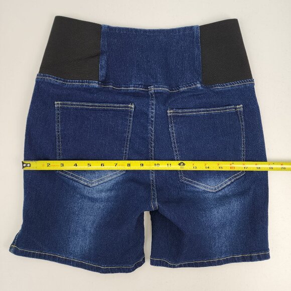 SHEIN Curve Womens 0XL 29x5.5" Jean Shorts Black Elastic Waist Pull-On High Rise - Picture 8 of 10
